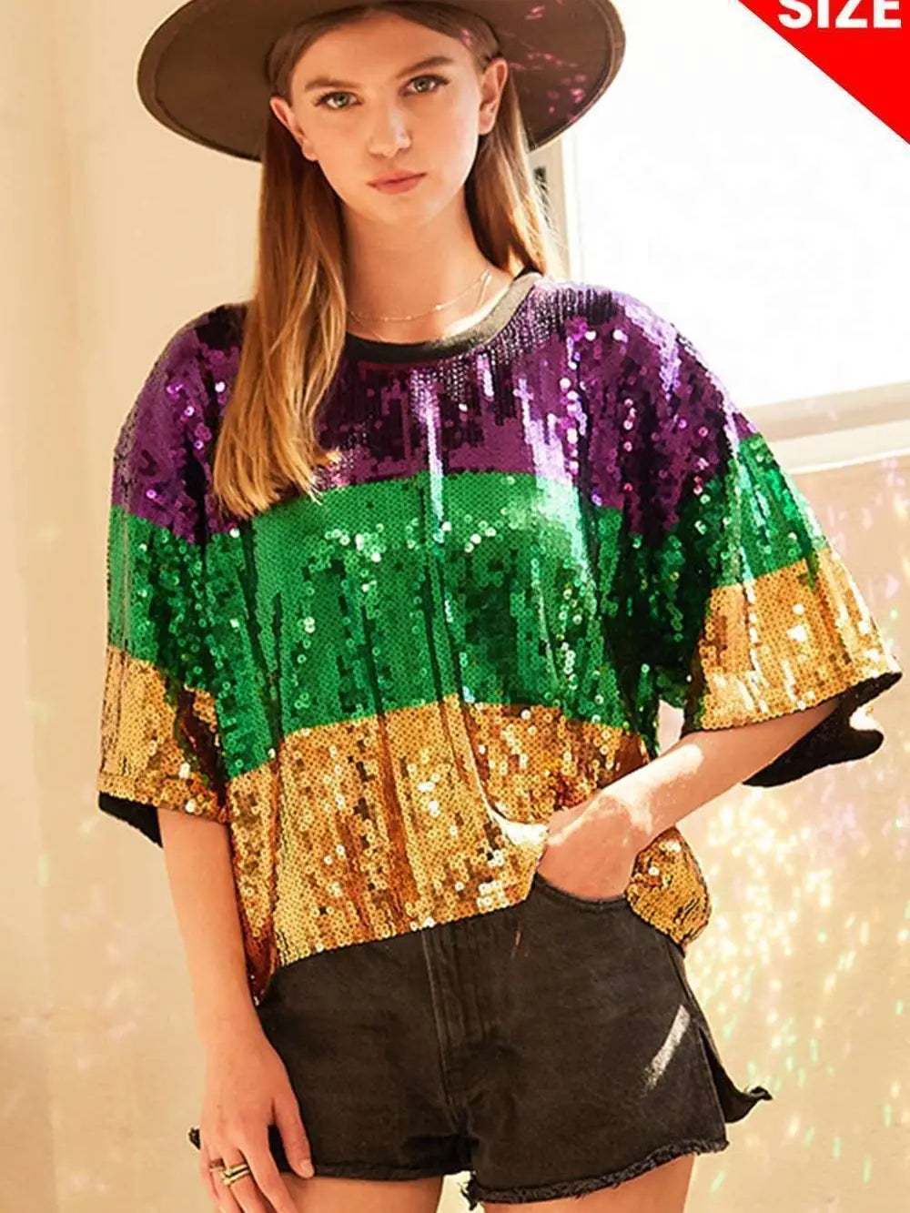 MARDI COLOR BLOCK SEQUIN TOP (PLUS)