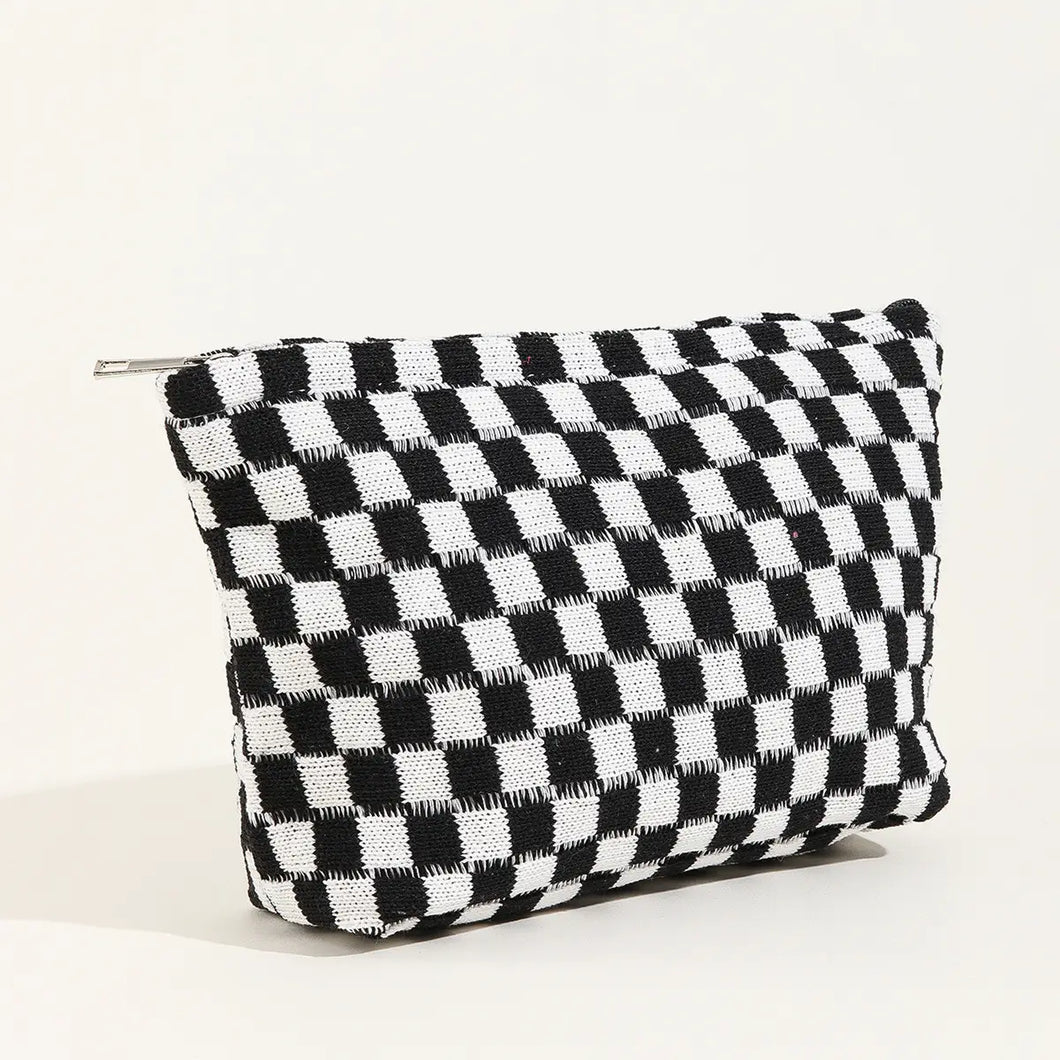 CHECKERED COSMETIC BAG - BLACK
