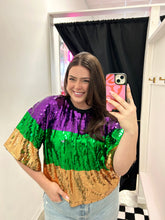 Load image into Gallery viewer, MARDI COLOR BLOCK SEQUIN TOP (PLUS)
