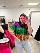 Load image into Gallery viewer, MARDI COLOR BLOCK SEQUIN TOP (PLUS)
