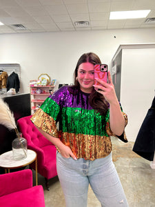 MARDI COLOR BLOCK SEQUIN TOP (PLUS)